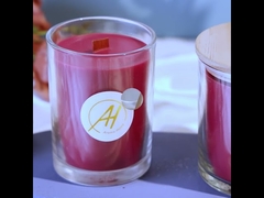 Glazen pot geurkaars 380g wasgewicht met houten deksel