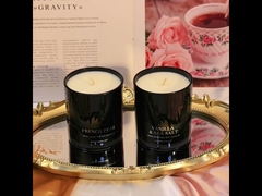 Geconserveerde bloemenwas houten deksel kerst geurkaars geschenkdoos zwart groen