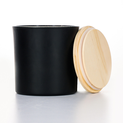 De zwarte Houten Bemerkte Kaars 420g 10*10cm van het Dekselglas Kruik