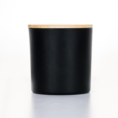 De zwarte Houten Bemerkte Kaars 420g 10*10cm van het Dekselglas Kruik
