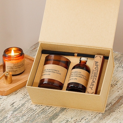 Private Label Houten Pallet Matcht Soy Wax Geurkaarsen Reed Diffuser Gift Set