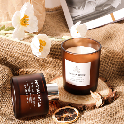 Het AROMAhuis heet-verkoopt van de het Glaskruik van de Oliegeur Reeks van de Luxe de Bruine Reed Diffuser Scented Candles Gift