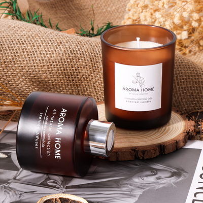 Het AROMAhuis heet-verkoopt van de het Glaskruik van de Oliegeur Reeks van de Luxe de Bruine Reed Diffuser Scented Candles Gift