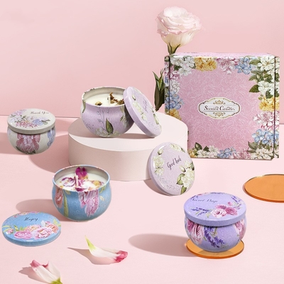 Het aangepaste Privé Etiket bemerkte Droge de Giftreeks van Bloemcrystal soy wax tin candle