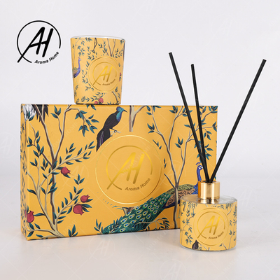 Fireless het Glaskruik Bemerkte Kaarsen Reed Diffuser Set With Box van de etiket Noordse Stijl
