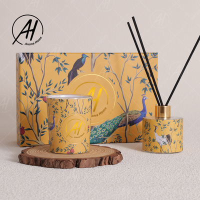 Noordse de Kruikluxe Bemerkte Kaarsen Reed Diffuser Set With Box van het Stijl Fireless Glas