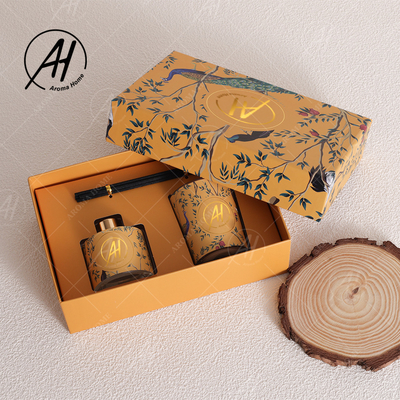 Noordse de Kruikluxe Bemerkte Kaarsen Reed Diffuser Set With Box van het Stijl Fireless Glas