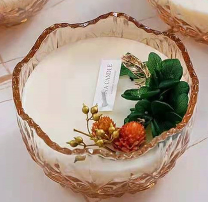 De Met de hand gemaakte Bemerkte Kaarsen van de sojawas 10 Oz-Kaarskruiken met Droge Bloemdecoratie
