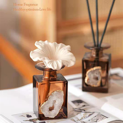 Bruine die de Luxegift van aromareed diffuser 180ml met Witte Shell Decoration wordt geplaatst